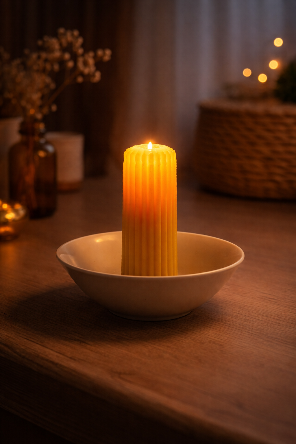 Pure Golden Beeswax Pillar Candle | 100% Natural | Approx. 210g