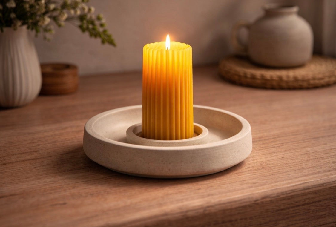 Pure Golden Beeswax Pillar Candle | 100% Natural | Approx. 210g