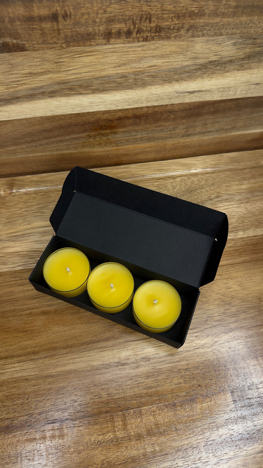 3 Pure Golden Beeswax Tealight Candles